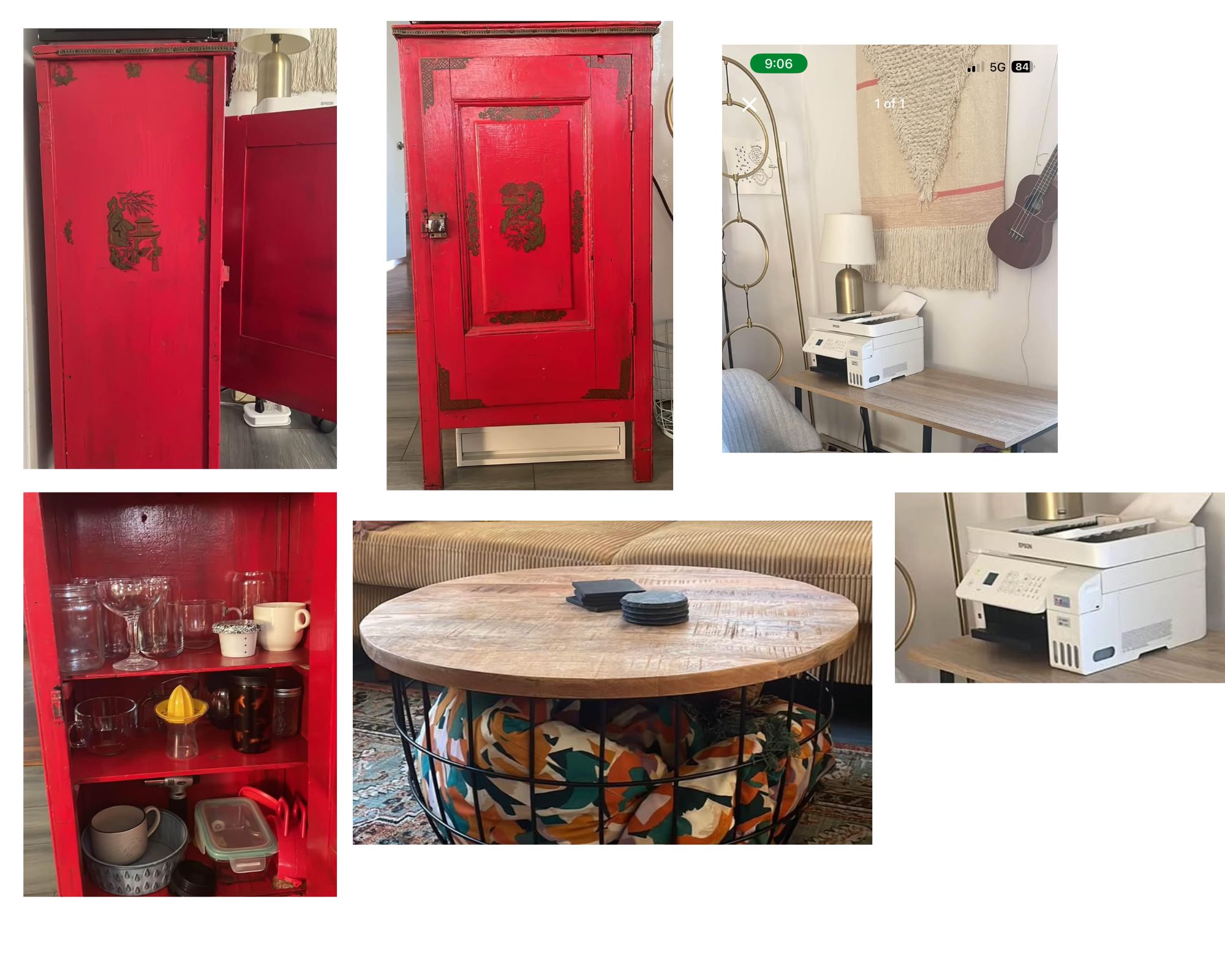 For Sale Coffee table, antique hutch, printer, lamp