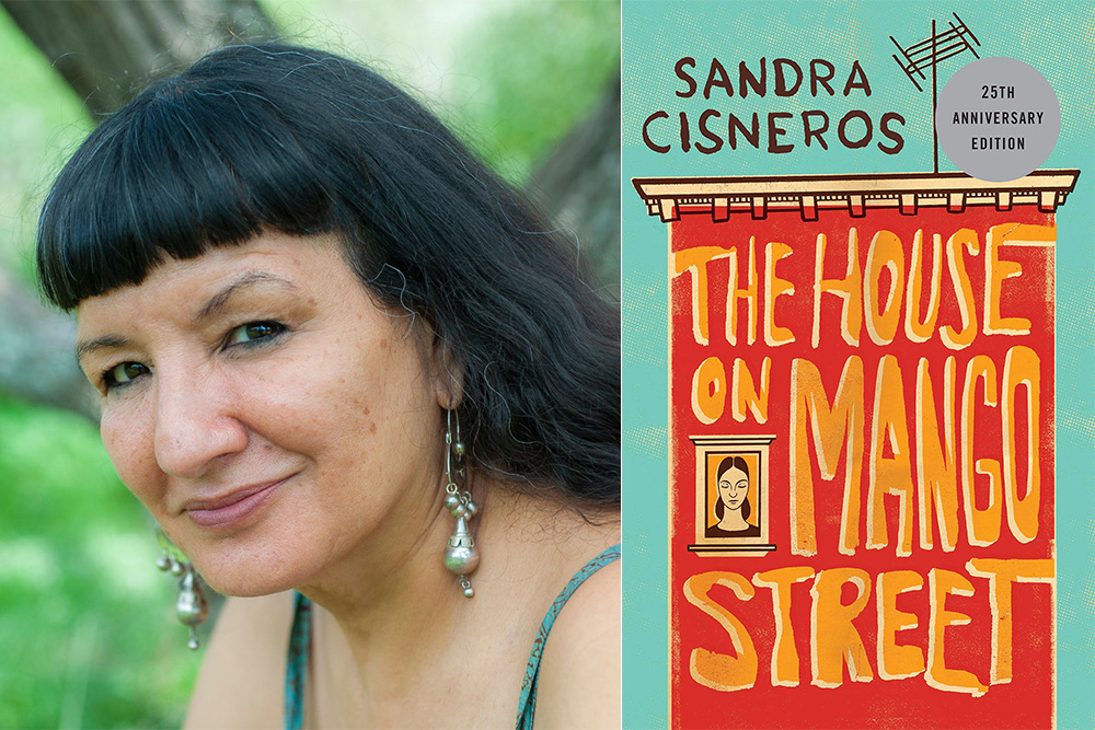 Sandra Cisneros and her book, <em>The House on Mango Street</em>.