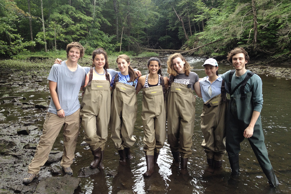 Team of students who participated in the Saw Kill sample collection for this study. (L-R) Becket Landsbury ’16, Pola Khun ’17, Clea Shumer, Daniela Azulai ’17, Haley Goss-Holmes ’17, Yuejiao Wan ’17, and Marco Spodek ’17.