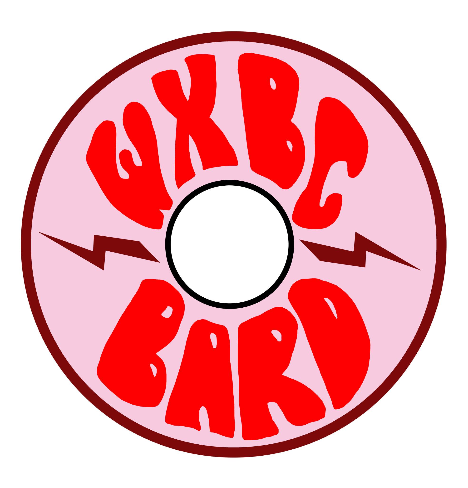 A pink and red record logo for WXBC.