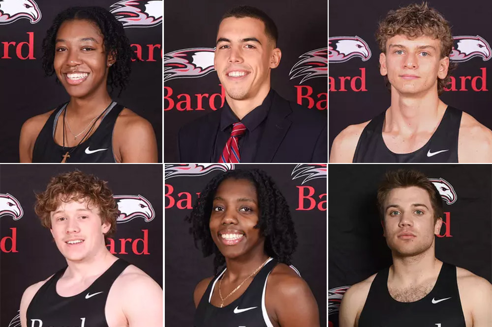 a grid of six portraits of track team sports students