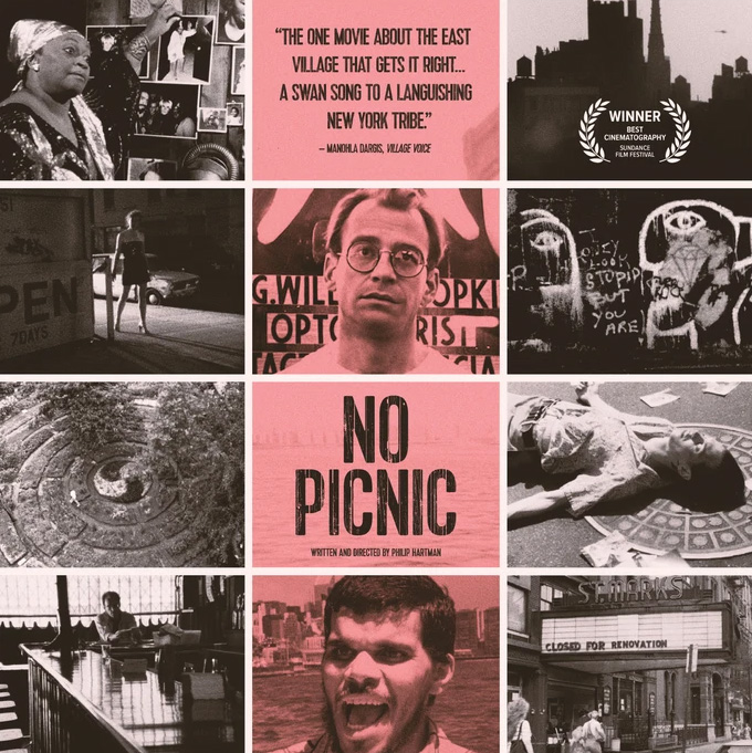 A four by four poster for No Picnic featuring scenes from New York City.