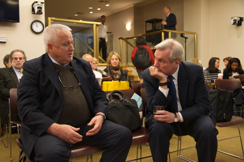 [Conference speakers Frank Mahoney and Michael Osterholm]