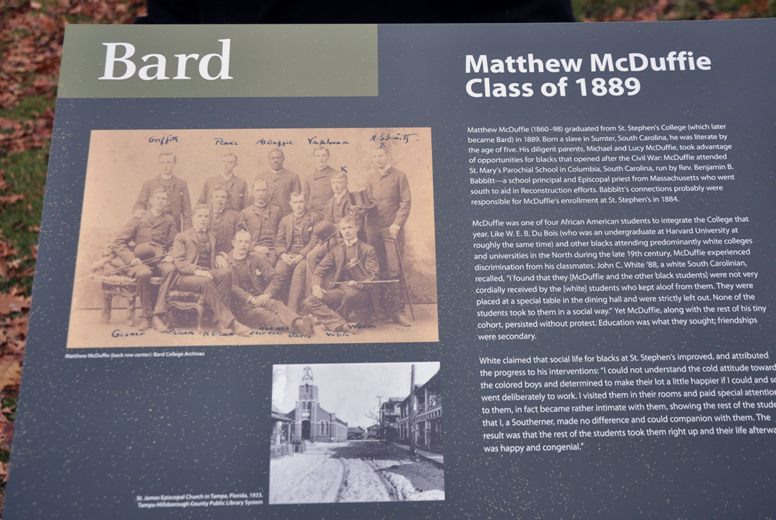 Historical marker near the Bard Chapel honoring Matthew McDuffie, Class of 1889.