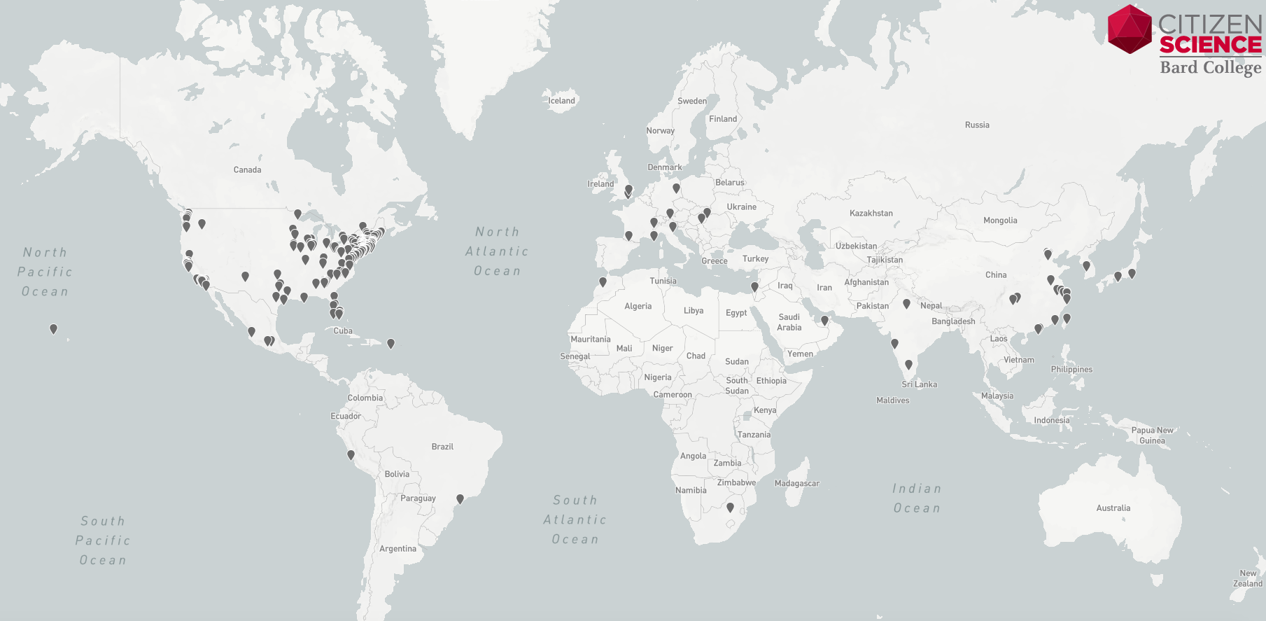 Map showing the location of freshwater samples collected by Bard first-years for the 2019 Citizen Science Program.