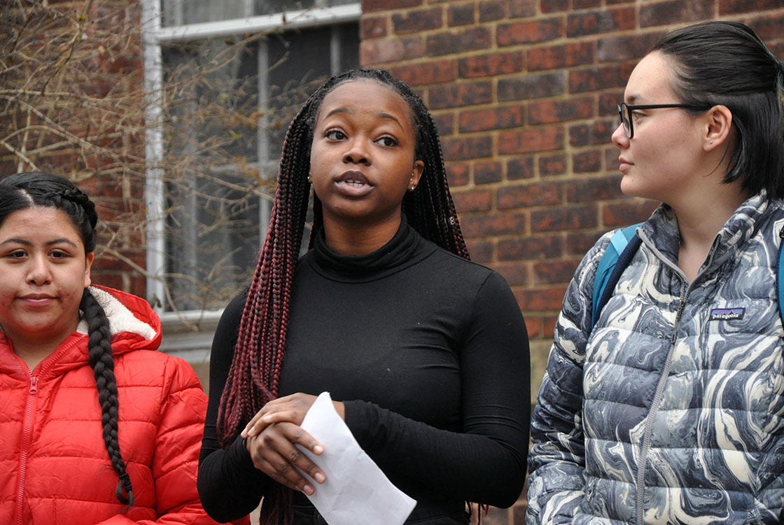 Students in Professor Armstead&#39;s& Inclusion at Bard course speak at the historical marker dedicated to John Aspinwall.