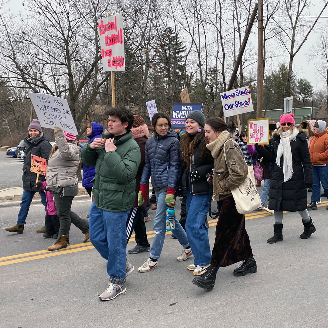 Bard students (center) participate in Woodstock Women&#39;s March on Saturday, January 18, as part of Bard&#39;s MLK Day of Engagement.