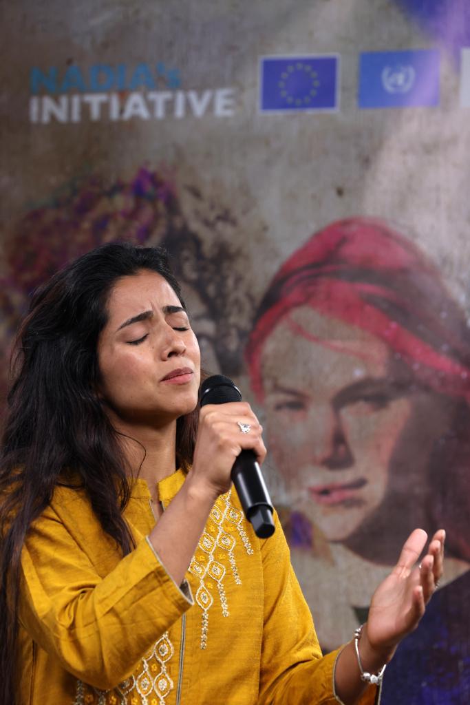 Sonita Alizada &rsquo;23 performs at the third annual Women in Conflicts event. Photo courtesy European Council