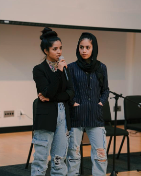 Sonita&nbsp;Alizadeh &lsquo;23 (left) and Khadija&nbsp;Ghanizada &lsquo;23 (right), Arezo project leads at the Fall &lsquo;21 wish concert fundraiser. Photo by AnnAnn Puttithanasorn &lsquo;23.