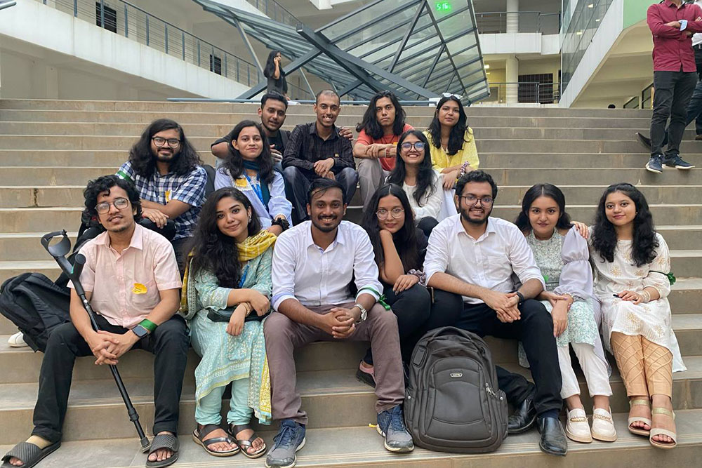 Members of BRACU&#39;s Social Impact Lab pose for a photo on their campus. SIL founder Srijan&nbsp;Banik is seated third from left, front row.