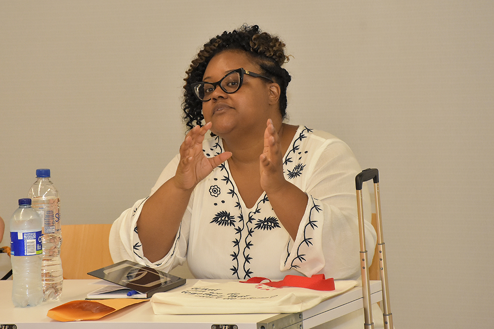 April Jones, of Tuskegee University, in discussion at the ELI workshop. Photo by Alberto Arias.