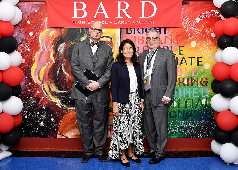 President Botstein, BHSEC Bronx founding principal Siska Brutsaert, and Shalom Kalnicki, chair, Department of Radiation Oncology at Einstein Montefiore, at the Bard High School Early College Bronx ribbon-cutting ceremony. Photo: Danny Santana Photography