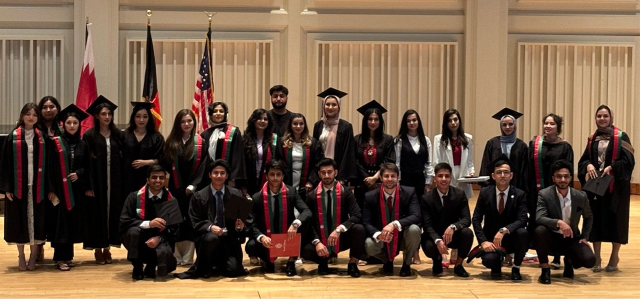 Some of the cohort of 58 graduating students from Afghanistan graduating at Bard, May 2024.