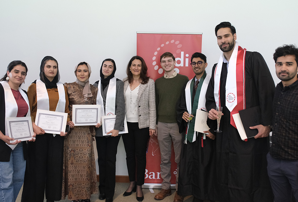 Kaan Ozelmas ‘25, second from right, poses for a photo with faculty and other students who received the Certificate in Public Policy and Economic Analysis. Photo by Bard College. Kaan Ozelmas ‘25, second from right, poses for a photo with faculty and other students who received the Certificate in Public Policy and Economic Analysis. Photo by Bard College.