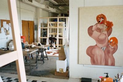 Tschabalala Self in her studio. Photo by Christian DeFonte