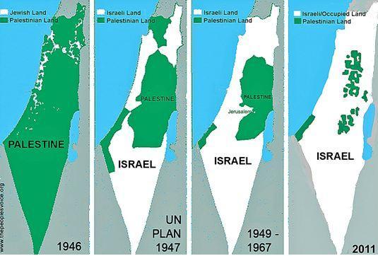 Mapa del avance de Israel en Palestina. Fuente: http://www.ameu.org 