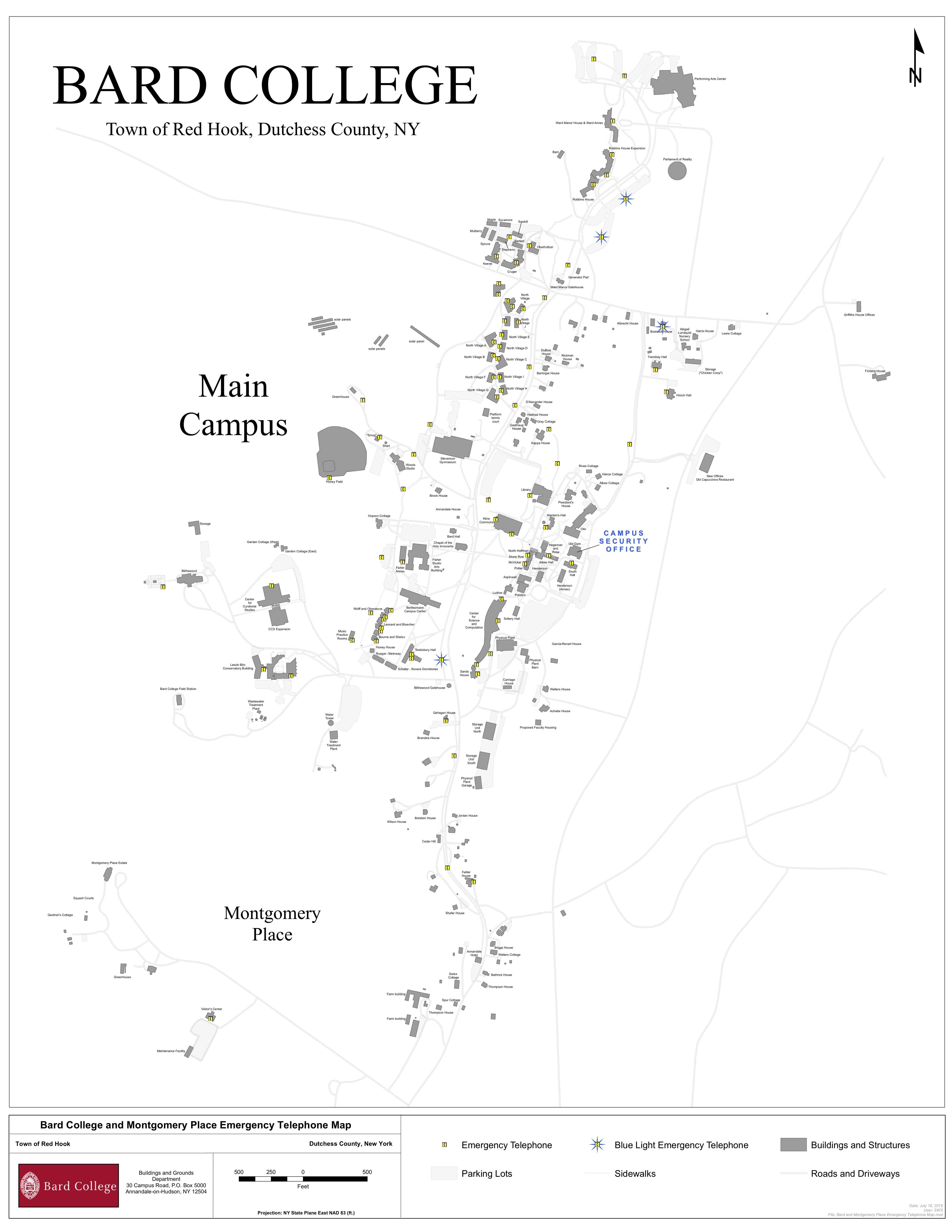 Bard College and Montgomery Place Emergency Telephone Map