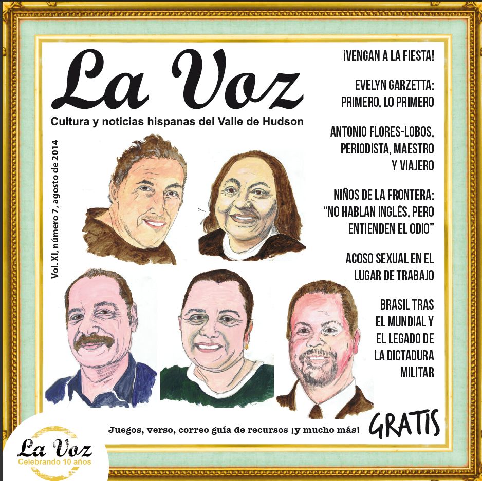 Portada de la revista La Voz de agosto 2014. Retratos del artista H&eacute;ctor Simonetti de los cinco premiados por La Voz por ser inspiradores de nuestra comunidad.