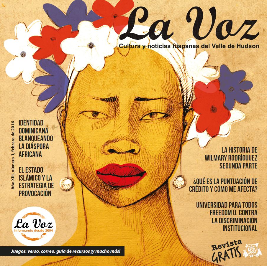 Imagen de la portada de La Voz de febrero 2016, por la ilustradora Pilar Roca