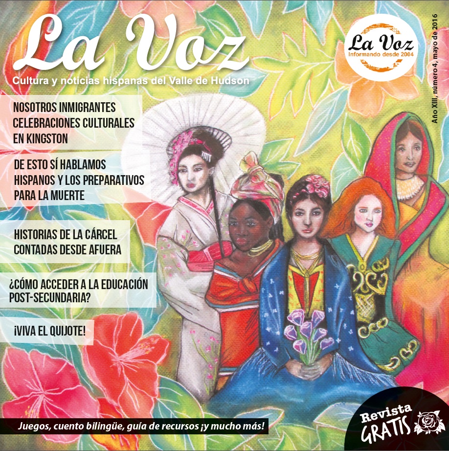Imagen de la portada de La Voz de Mayo 2016, por la illustadora Charlene Eckels Rodriguez